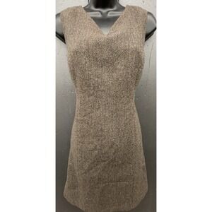 Vtg LL Bean Wool Dress 12P Brown Tweed Herringbone Sleeveless Classic Cottage